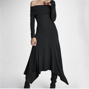 Derek Lamb Black Off The Shoulder Handkerchief Dress, Large